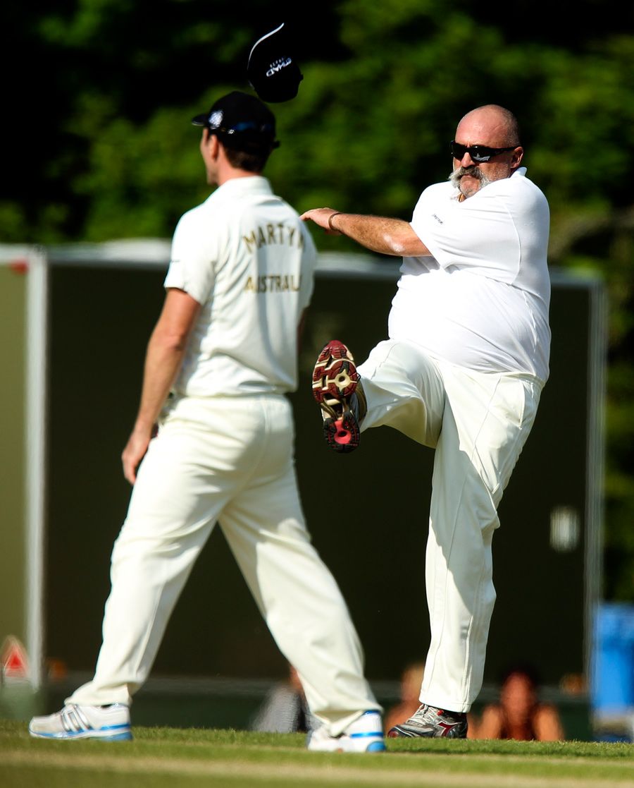 Merv Hughes vents his frustrations during a charity T20 match