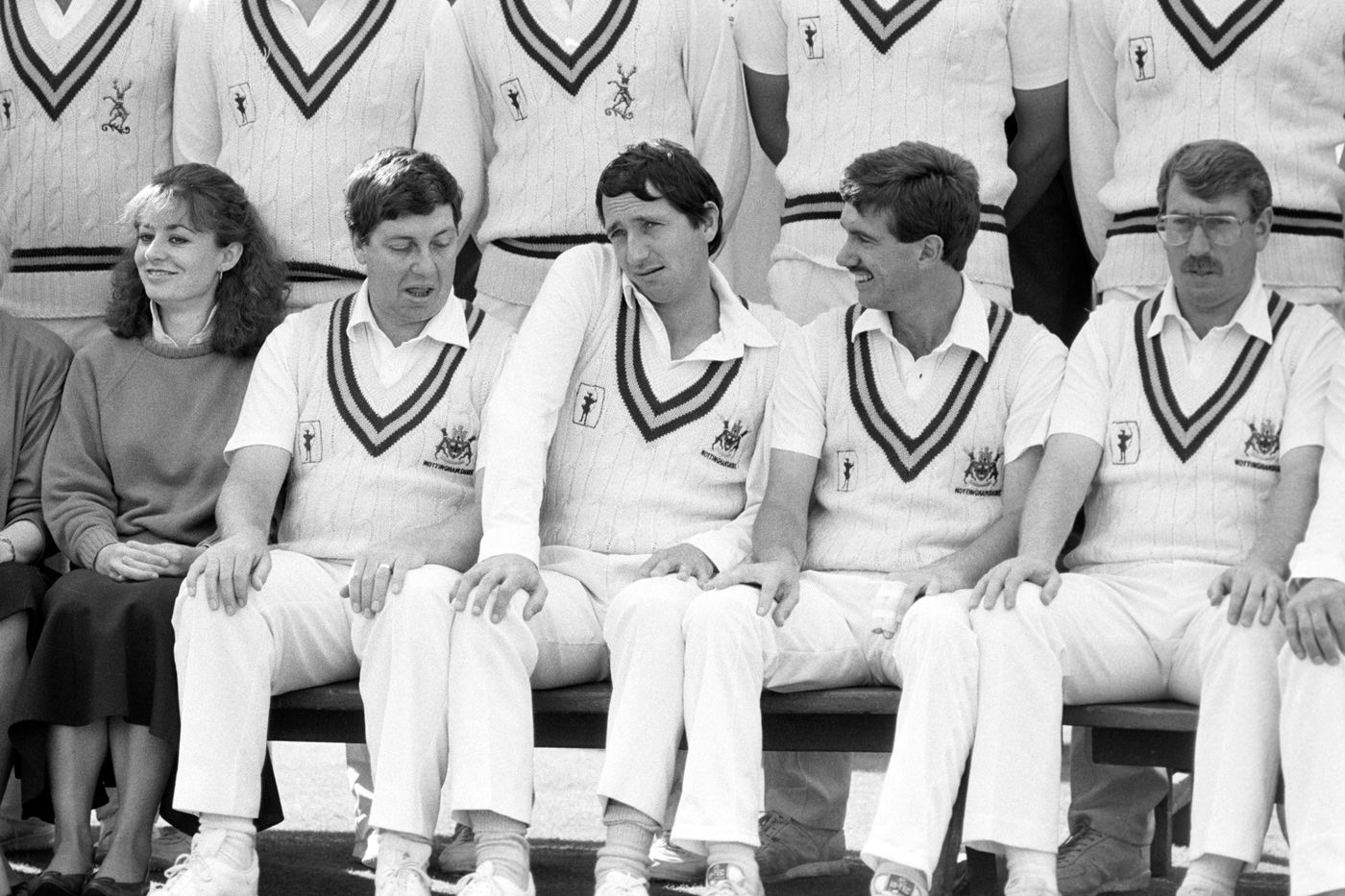 Michael Bore, Derek Randall, Bruce French and Eddie Hemmings at a squad photo for Nottinghamshire