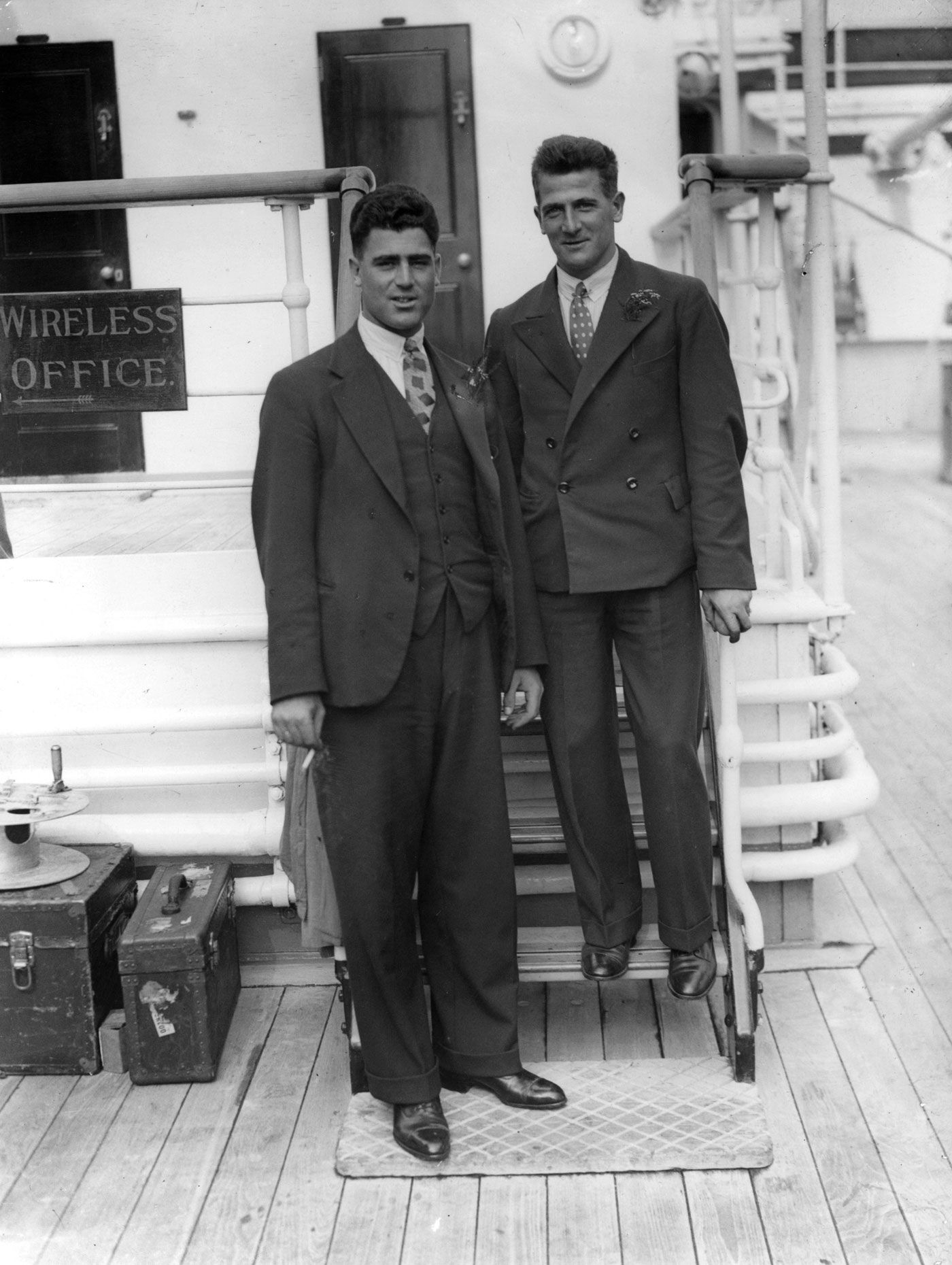 Bill Voce and Harold Larwood on board the <i>Orontes</i> travelling to Australia