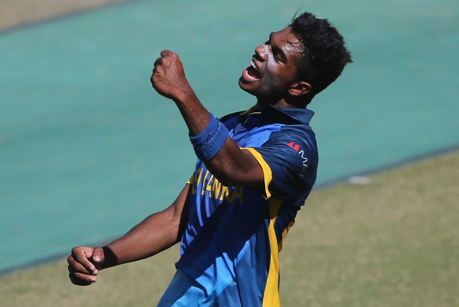 Sri Lanka Under-19 bowler Anuk Fernando celebrates a wicket