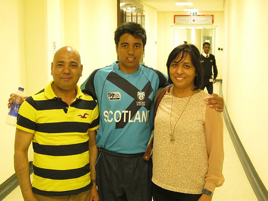 Scotland Under-19s' Chayank Gosain poses with his parents