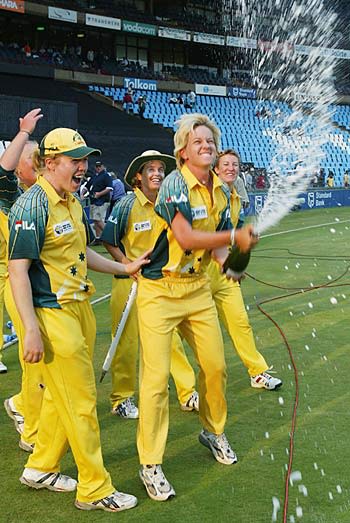 Emma Liddell sprays champagne as Australia's celebrations begin
