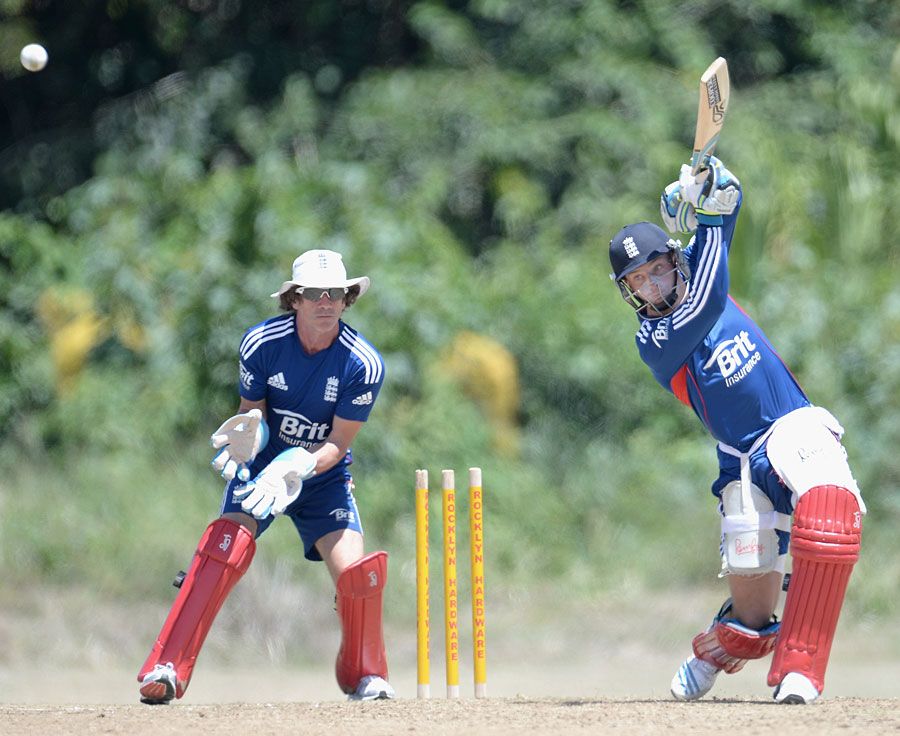 Bruce French gets back behind the stumps as Jos Buttler bats