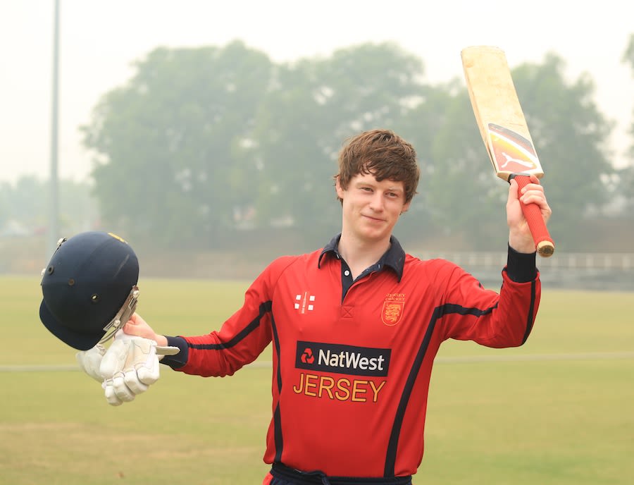 Nat Watkins celebrates after his match-winning hundred