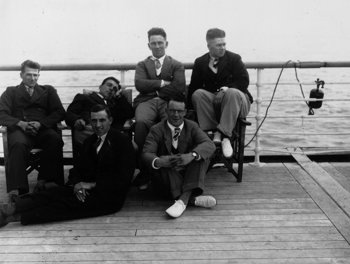 England players on board the <i>Orontes</i> travelling to Australia