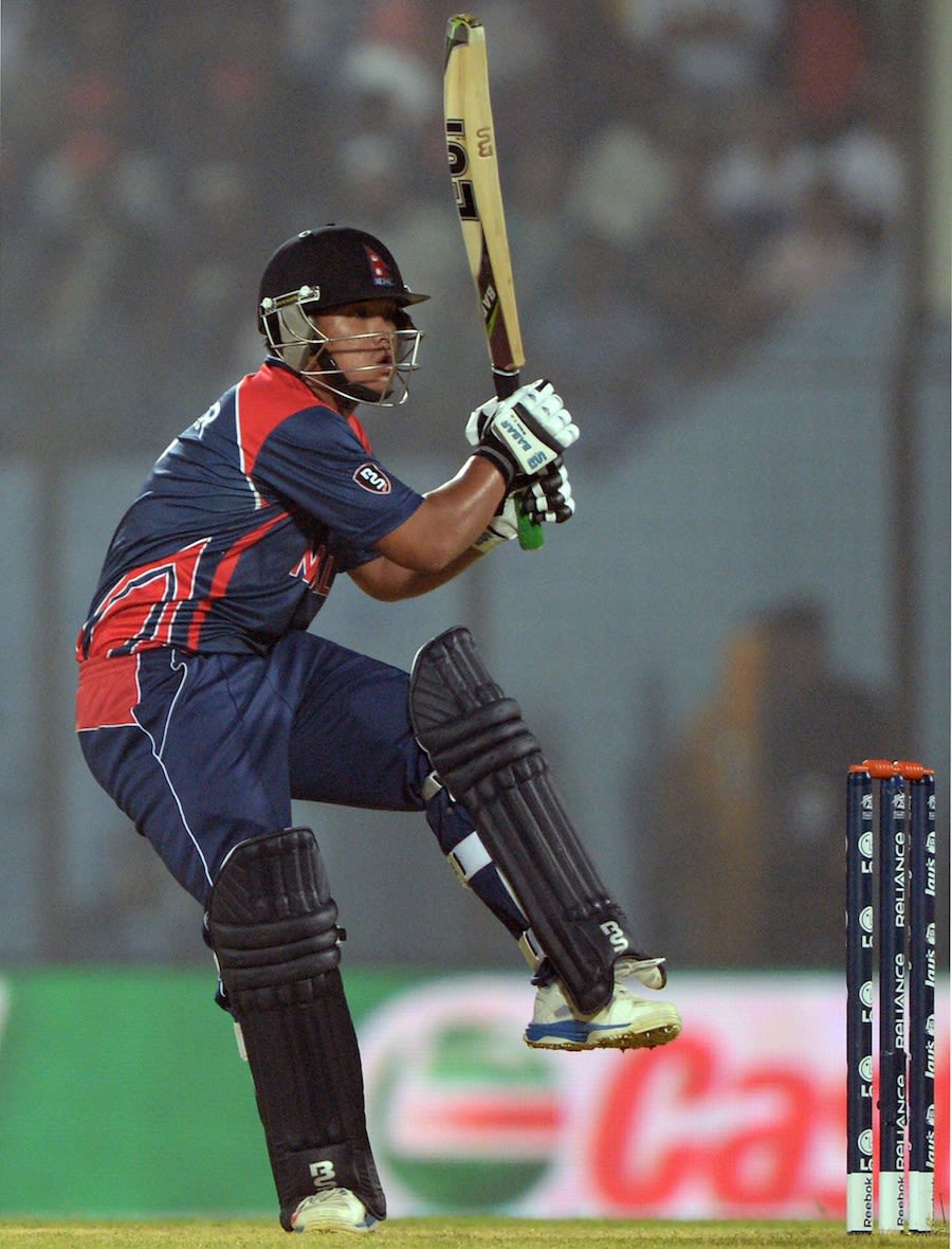 Sagar Pun pulls one down to the leg side