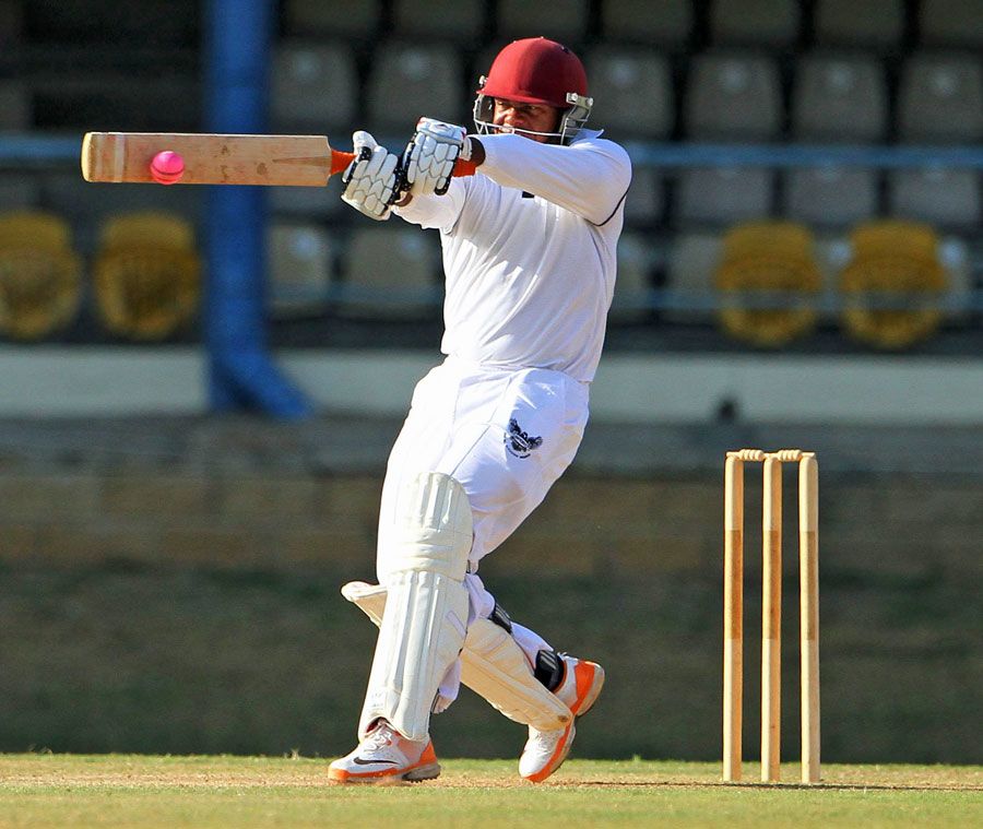 Shacaya Thomas plays a pull shot during his hundred