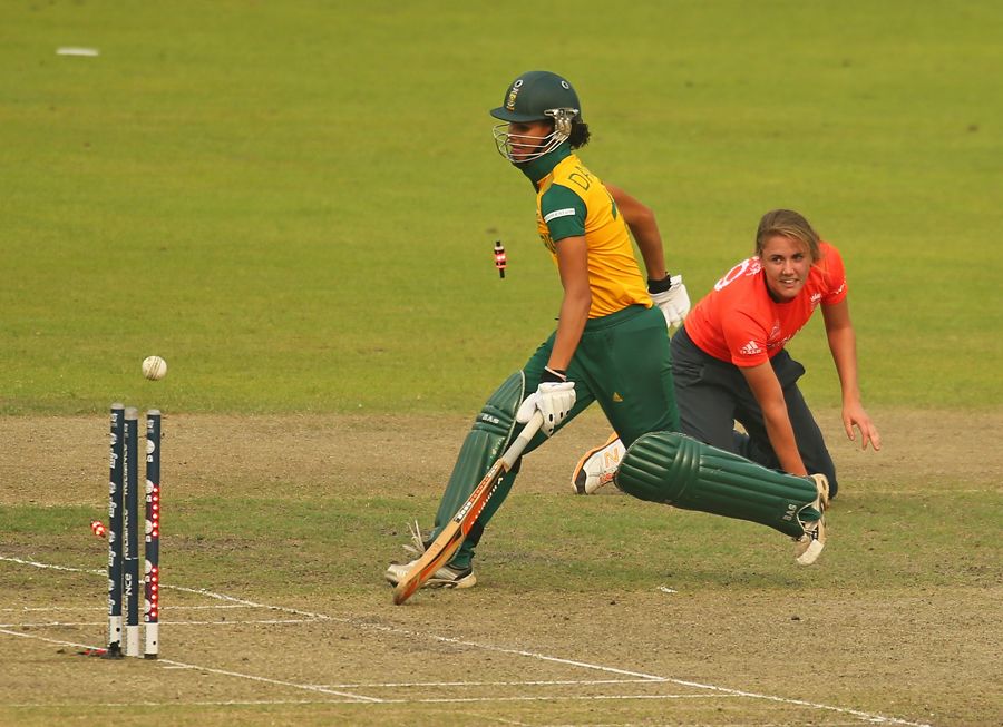Natalie Sciver finds Moseline Daniels short of her crease