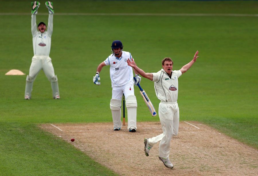 Charles Morris appeals unsuccessfully for the wicket of Wayne Madsen
