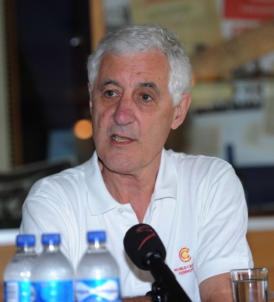 Mike Brearley speaks at a press conference