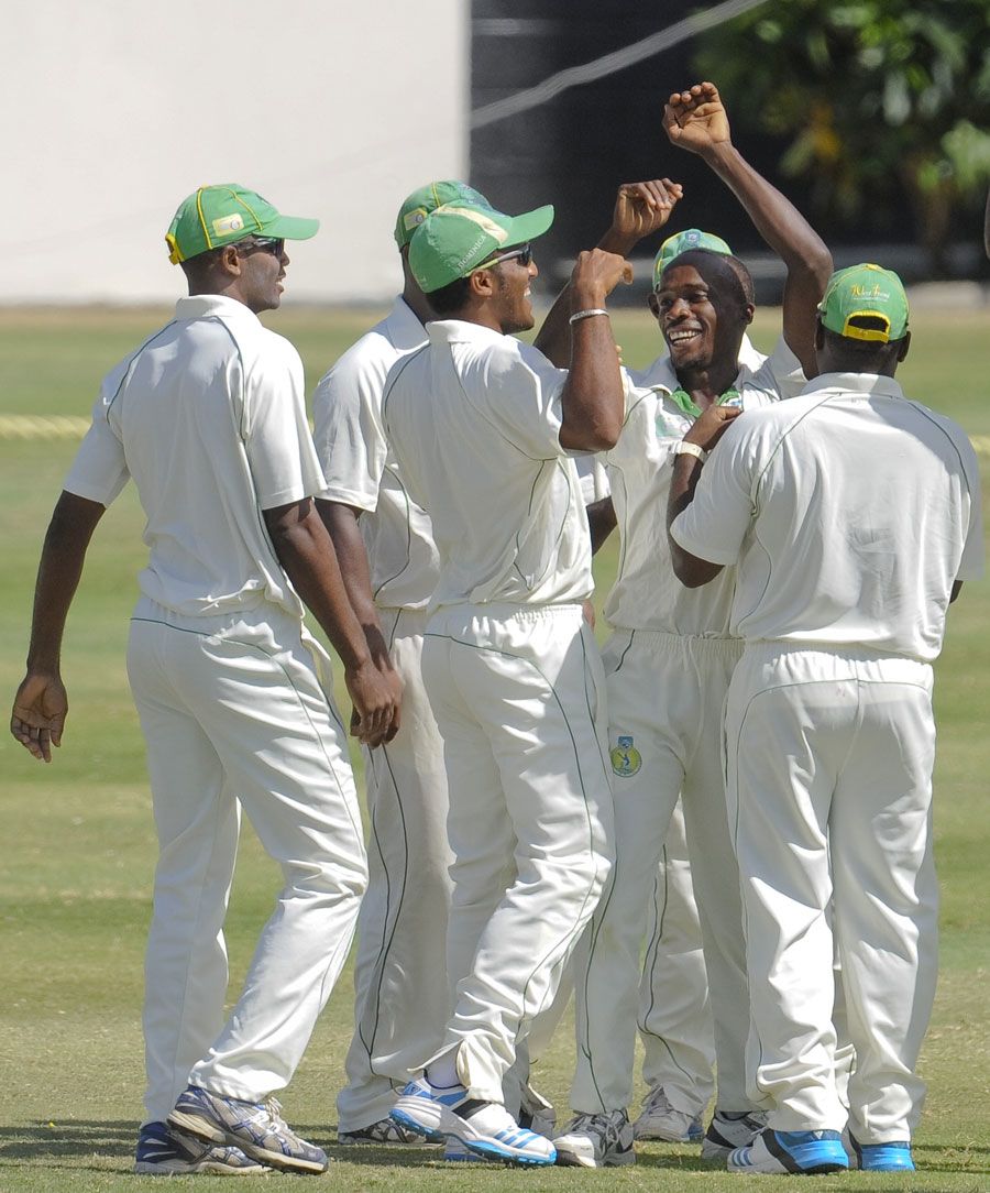 Kenroy Peters is congratulated after his hat-trick