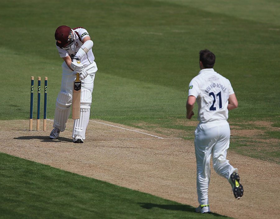 James Middlebrook was bowled by Toby Roland-Jones