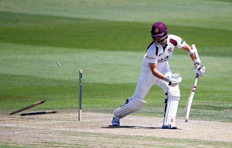 Stephen Peters' stumps are demolished