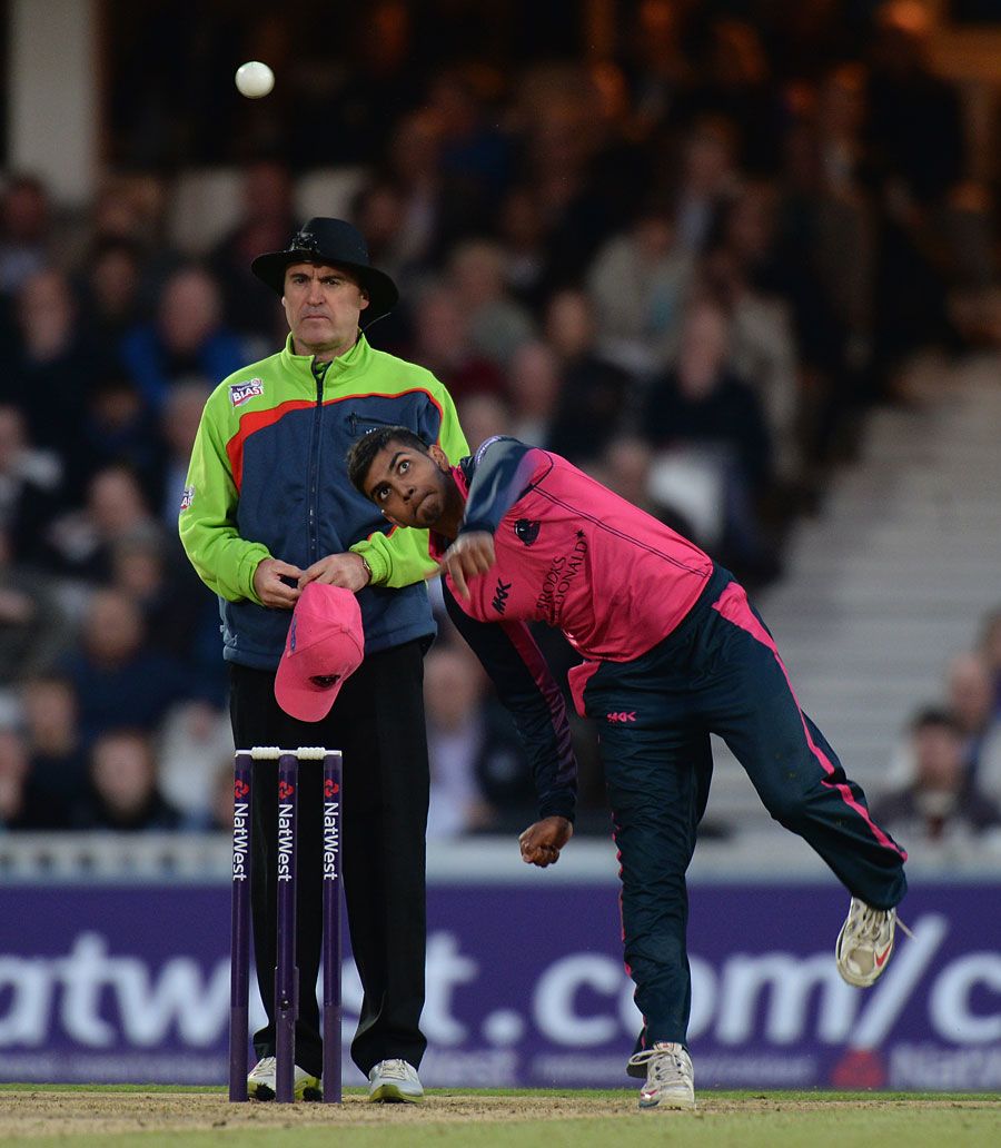 Ravi Patel in his delivery stride