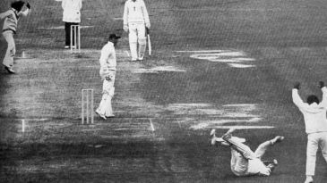 Boycott floored by an Indian trundler