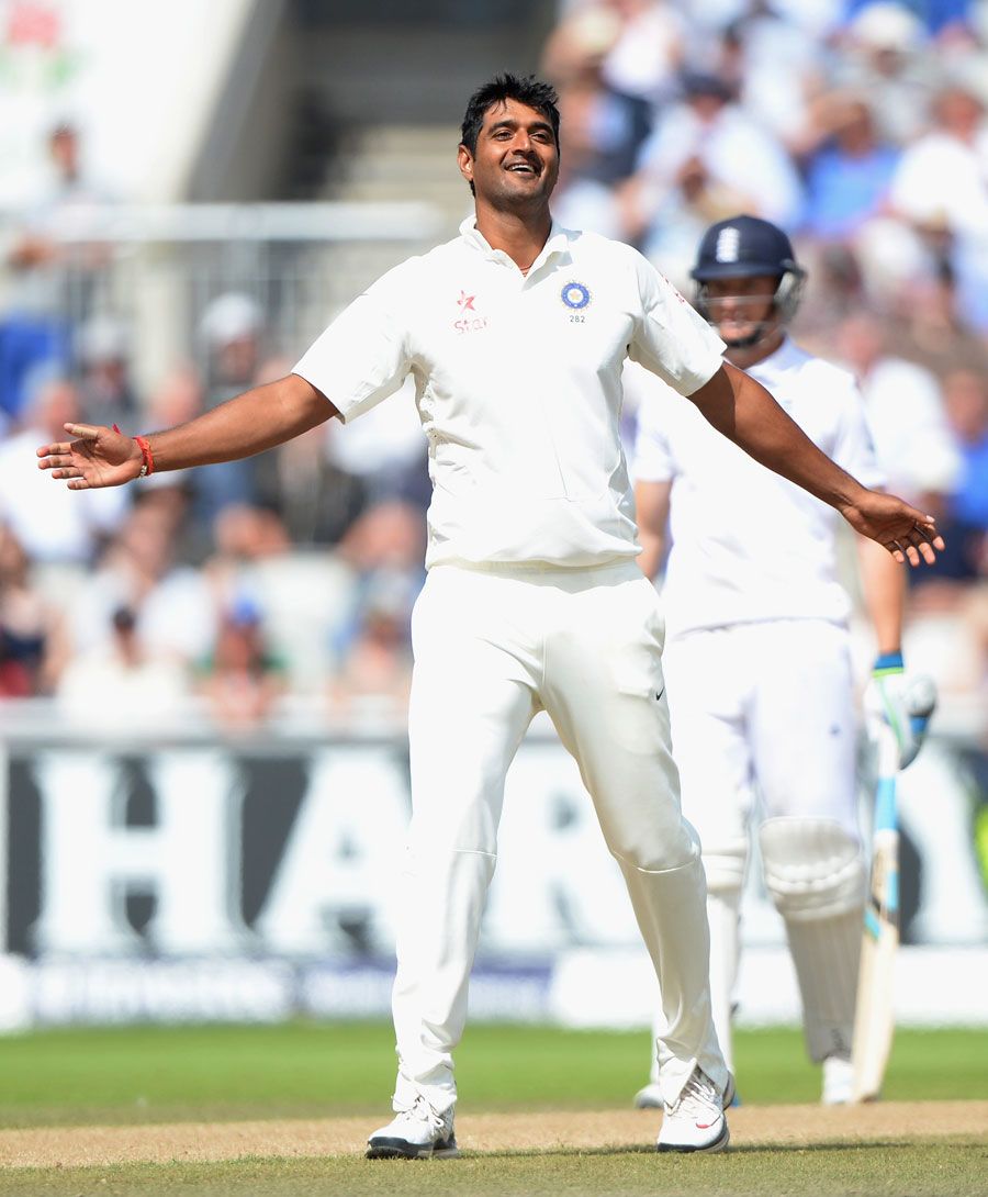 At long last... Pankaj Singh is relieved after his maiden Test wicket
