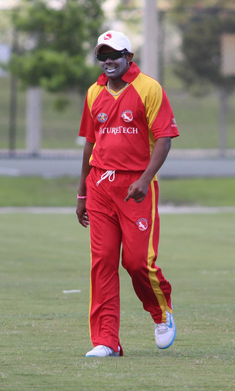 Steve Massiah strolls back to his fielding position