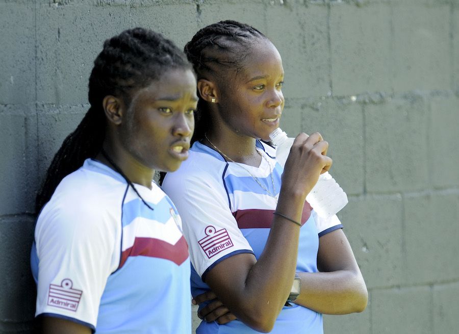 Deandra Dottin and Shaquana Quintyne take a breather