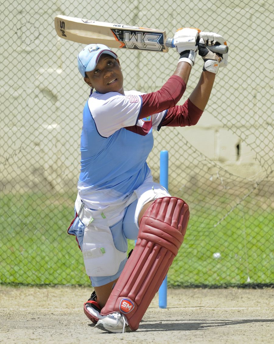 Natasha McLean plays an attacking stroke in the nets