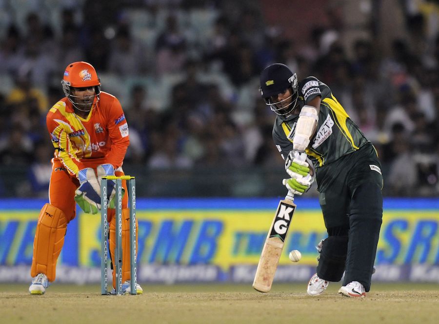 Angelo Perera comes down the ground