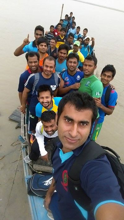 Mosharraf Hossain takes a selfie on a boat on the Padma River in Rajshahi