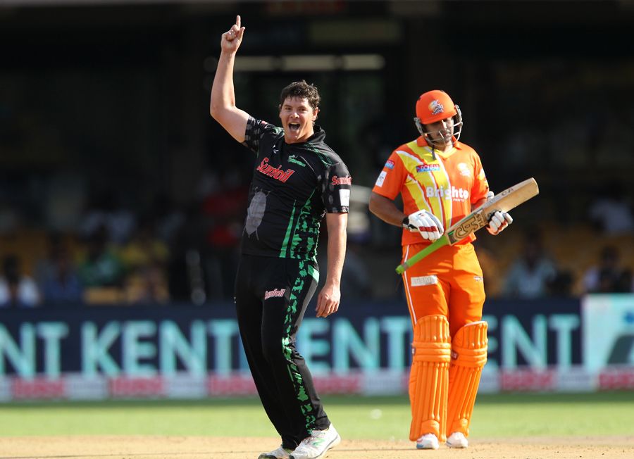 Robbie Frylinck celebrates dismissing Nasir Jamshed