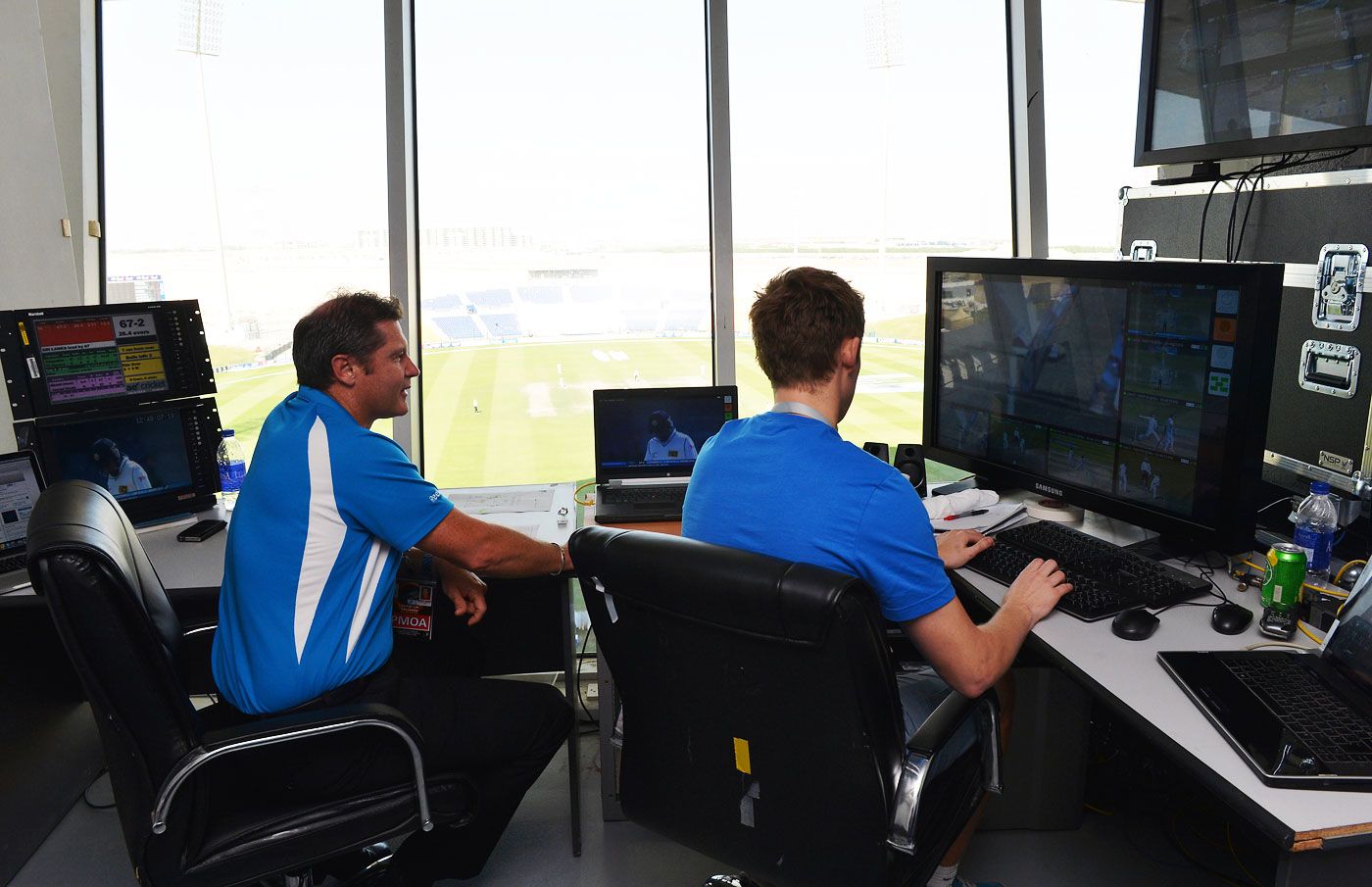 Simon Taufel examines footage for the Officiating Replay System