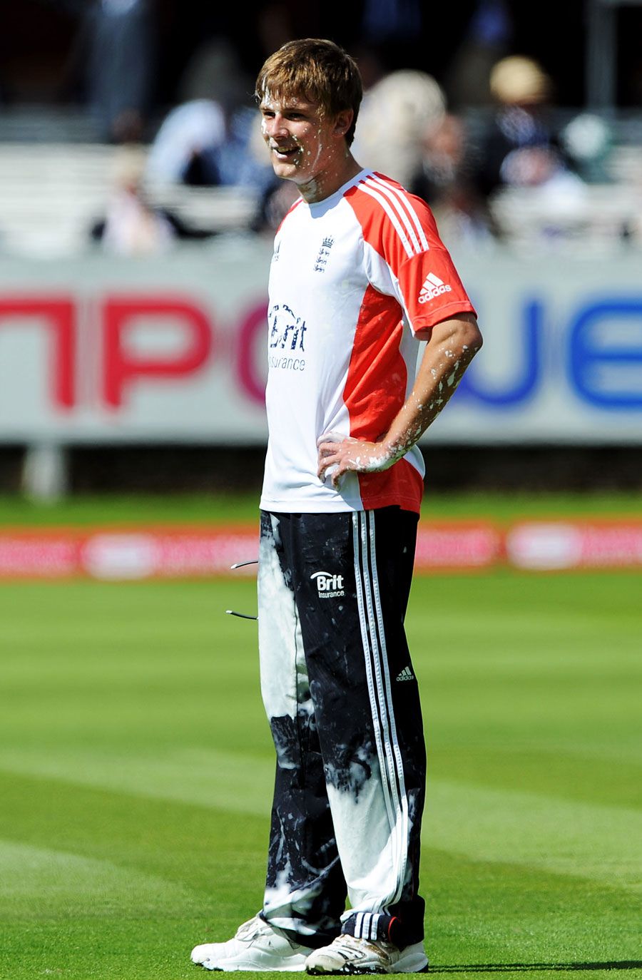 Tom Hampton got covered by paint during the England warm-up