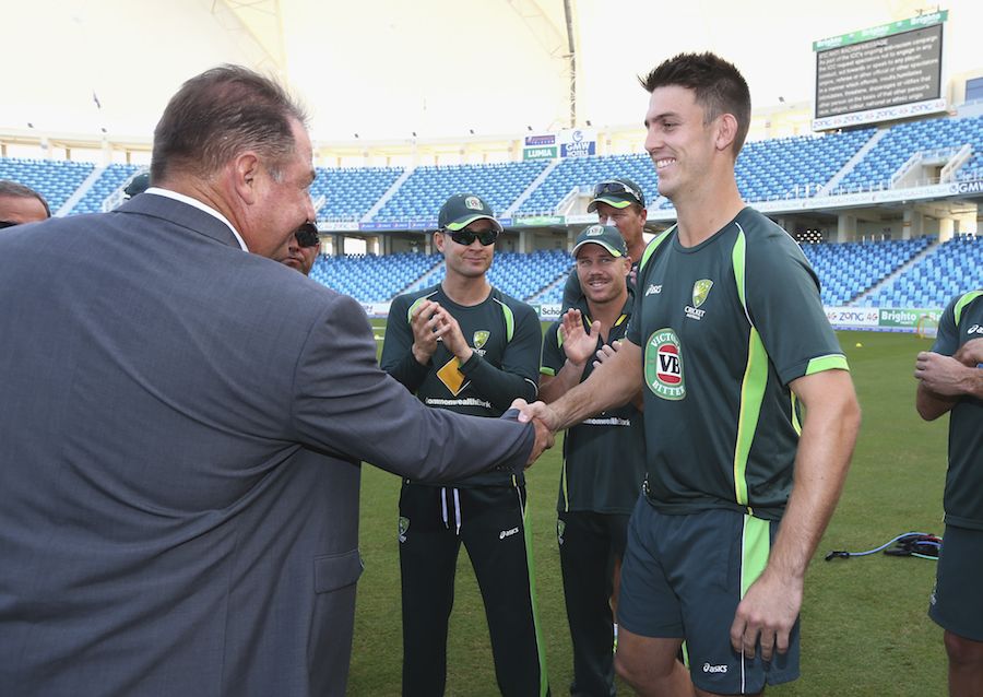 Mitchell Marsh got his baggy green cap from father Geoff Marsh