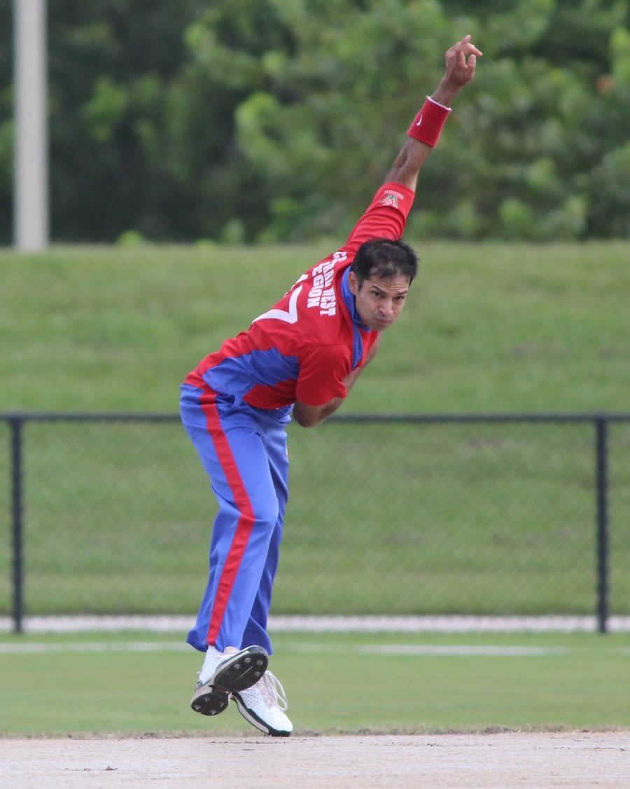 Usman Shuja sends one down to a North East batsman
