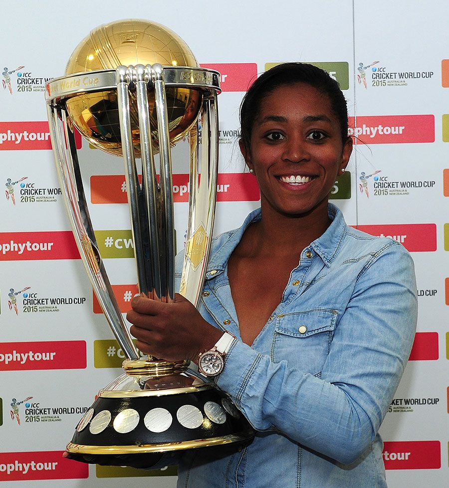 Ebony Rainford-Brent poses with the World Cup
