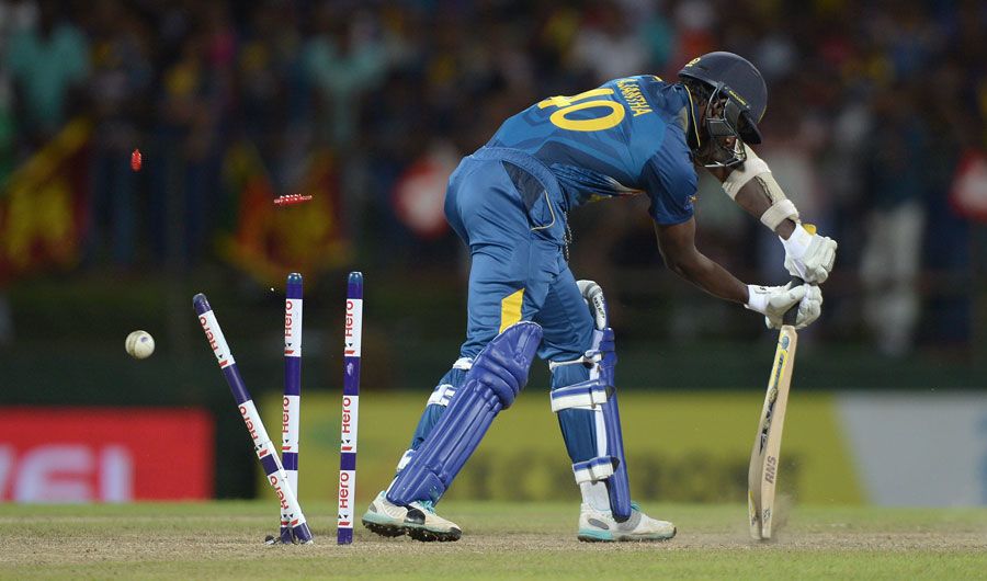 Ajantha Mendis' stumps were dislodged by Chris Woakes