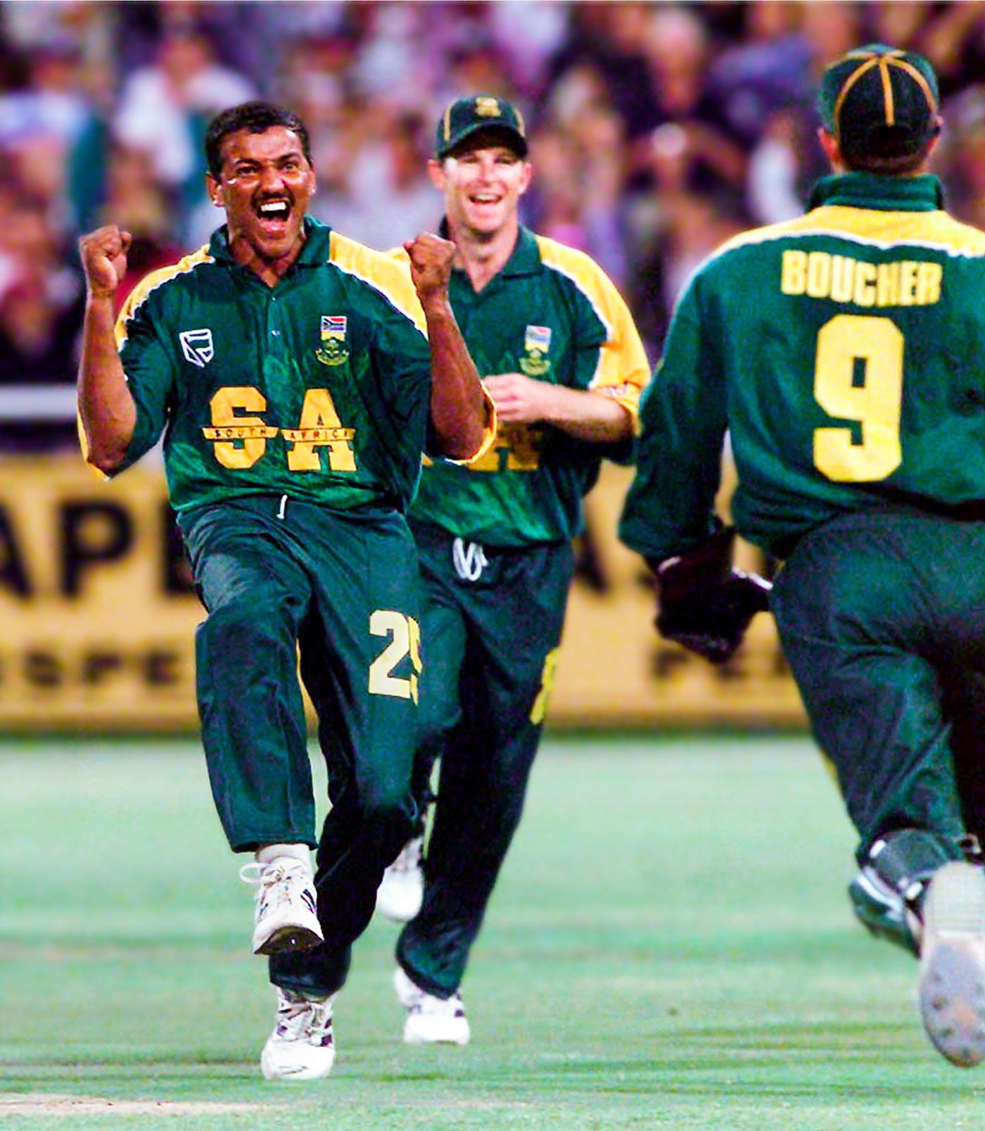 Henry Williams celebrates a wicket