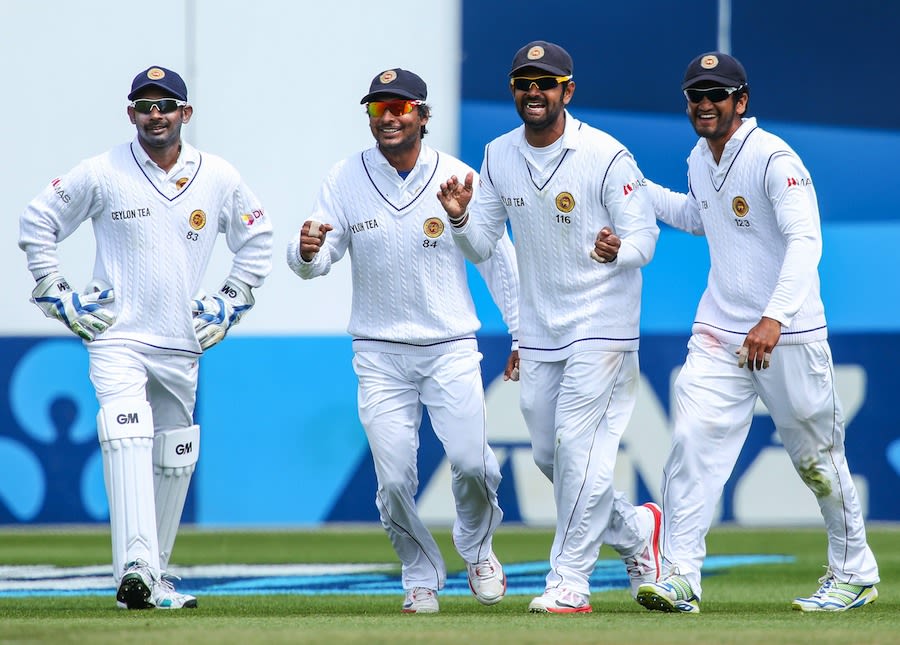 The Sri Lankans celebrate a wicket