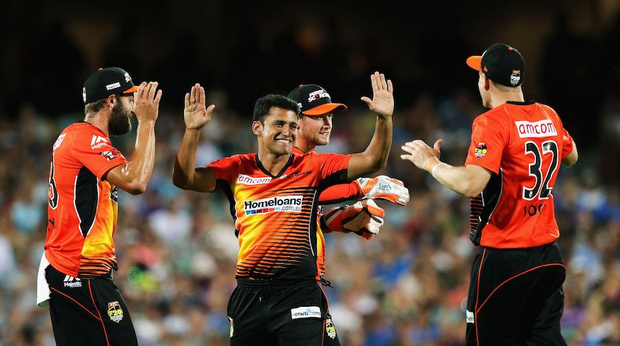 Yasir Arafat is all smiles after taking a wicket
