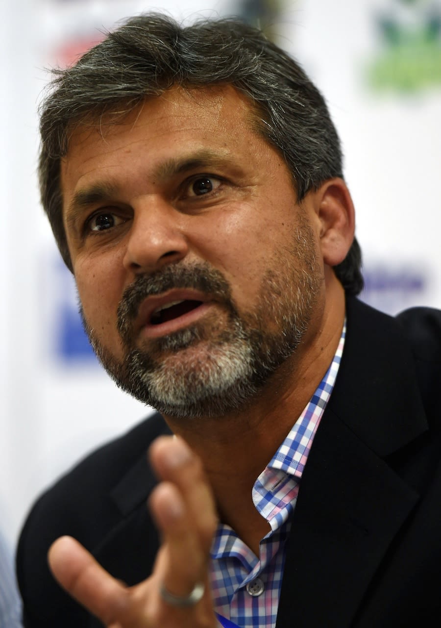 Moin Khan at the announcement of Pakistan's World Cup squad