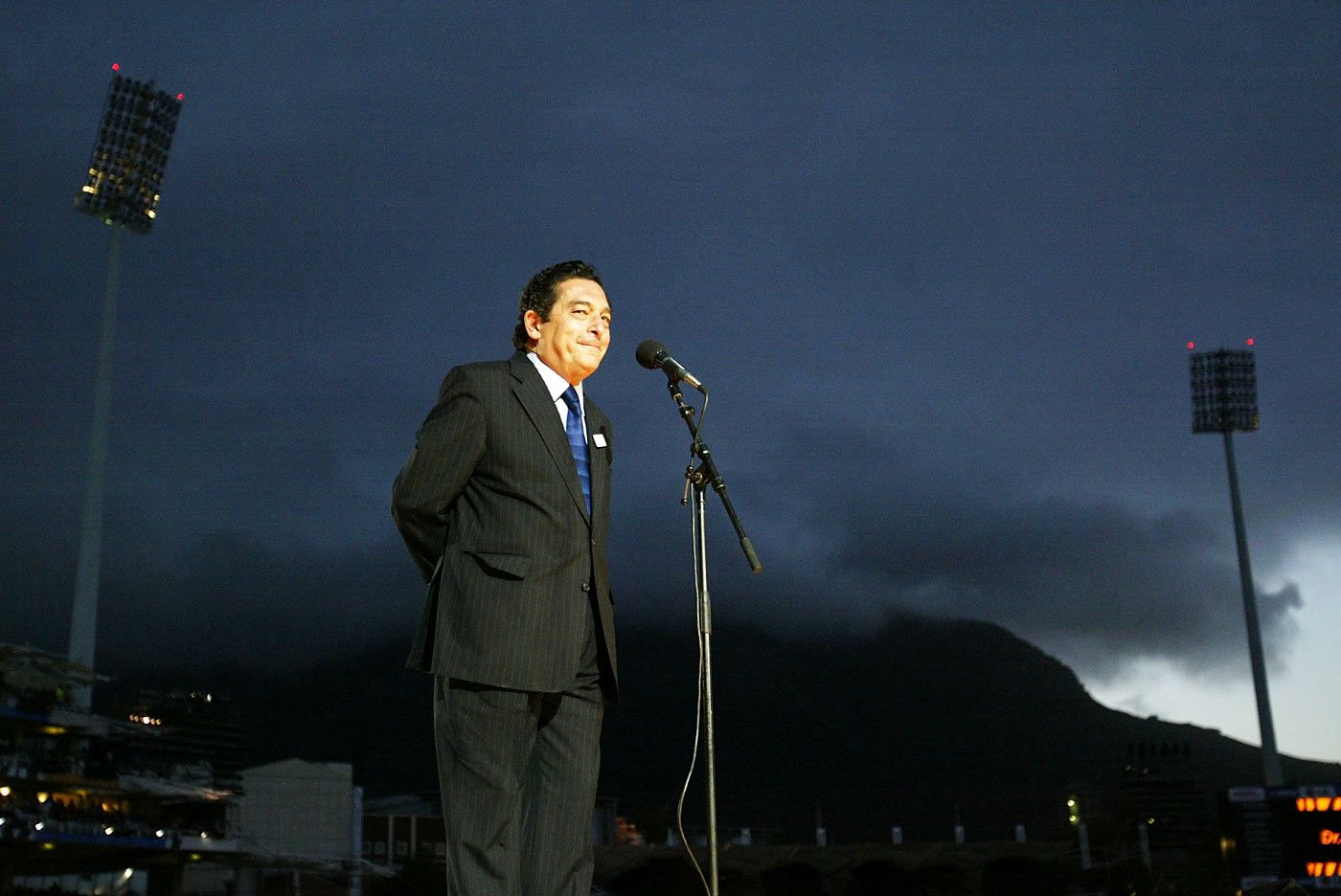 Ali Bacher, the tournament's chief organiser, welcomes everyone at the opening ceremony 