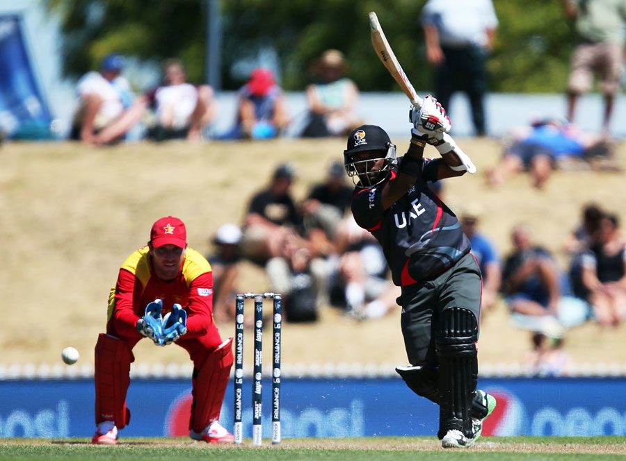 Swapnil Patil plays a shot through the off side
