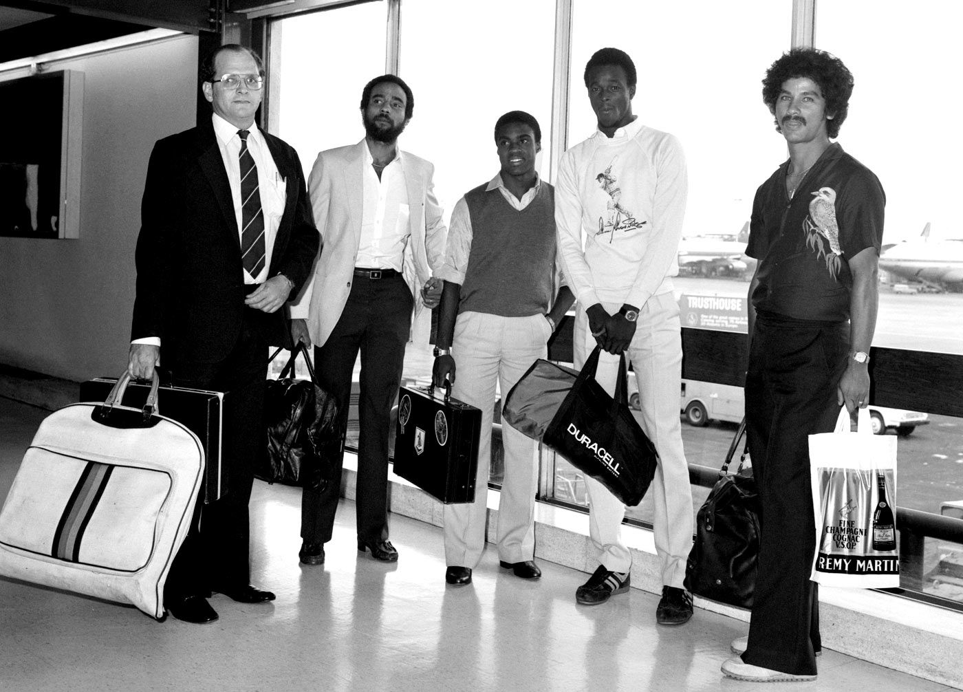 West Indies players at Heathrow