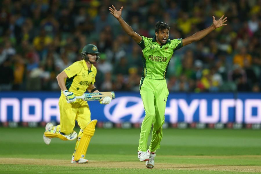 Ehsan Adil successfully appeals for the wicket of Steven Smith