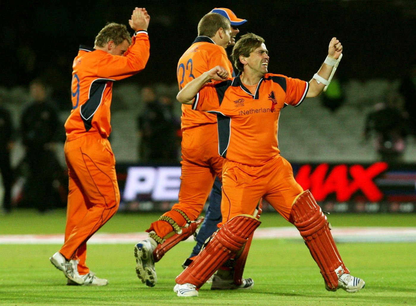 Jeroen Smits pumps his fist as Netherlands celebrate their dramatic last-ball win
