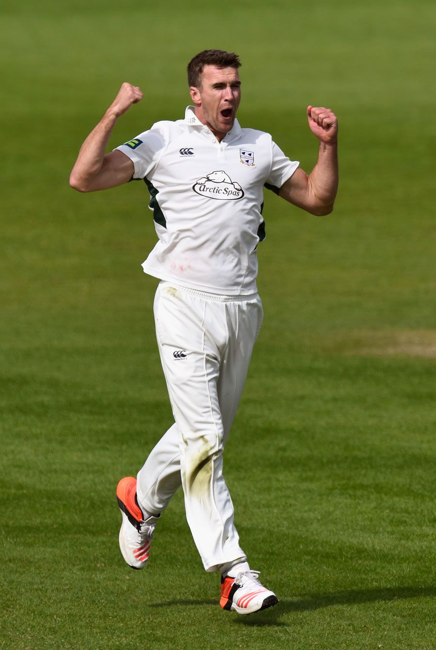 Jack Shantry celebrates a wicket