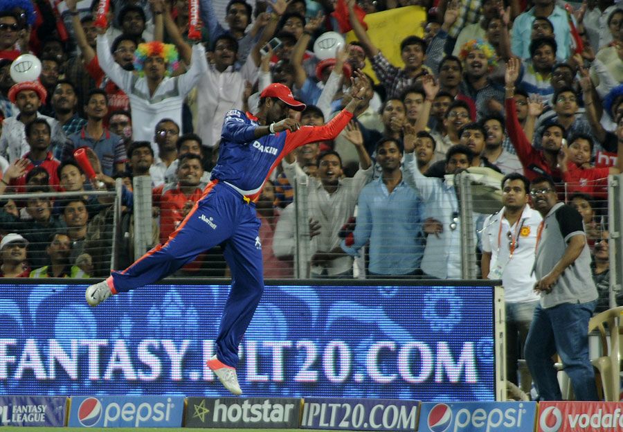 Domnic Muthuswami makes a valiant attempt to stop a boundary