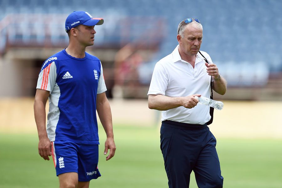 Jonathan Trott takes a walk with national selector James Whitaker