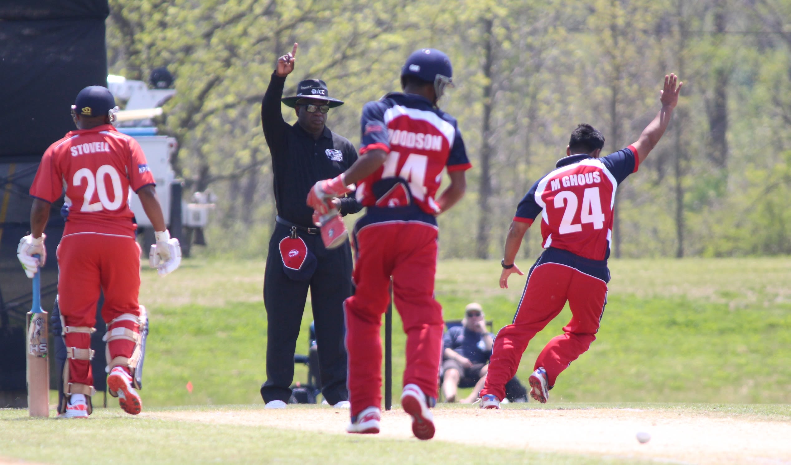 Muhammad Ghous wins a successful LBW appeal
