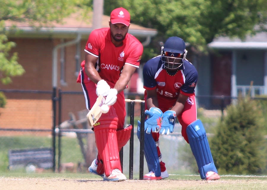 Ruvindu Gunasekera plays a shot off the back of his bat