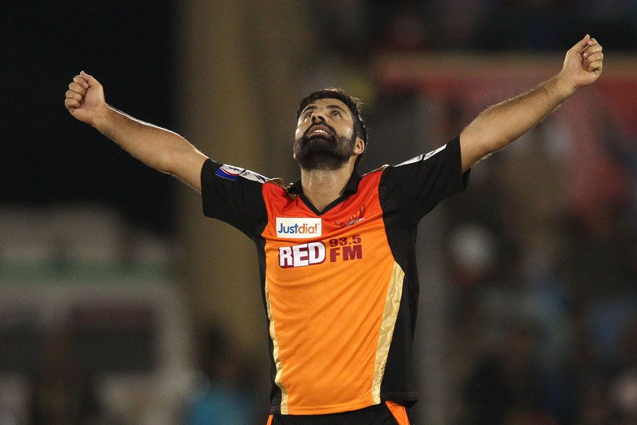 Parvez Rasool is ecstatic after taking a wicket
