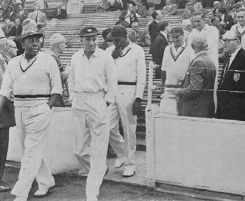 Sir Learie Constantine leads out his team to meet the West Indian tourists in 1963
