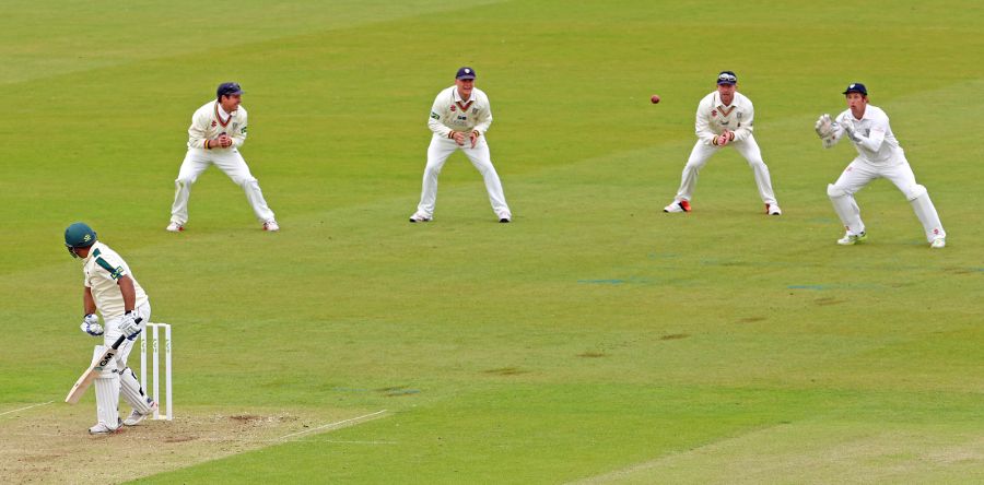 Phil Mustard prepares to take the catch to remove Samit Patel