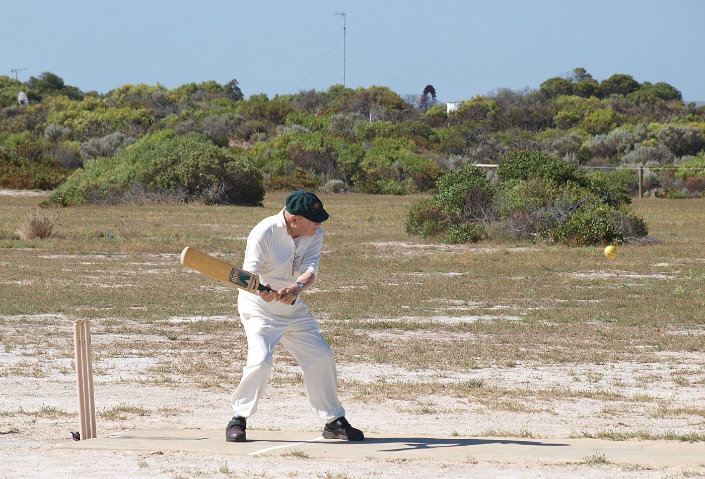 John Rutherford, now in his 80s, shows he can still bat